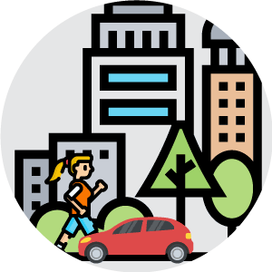iconos Áreas de circulación vehicular y peatonal