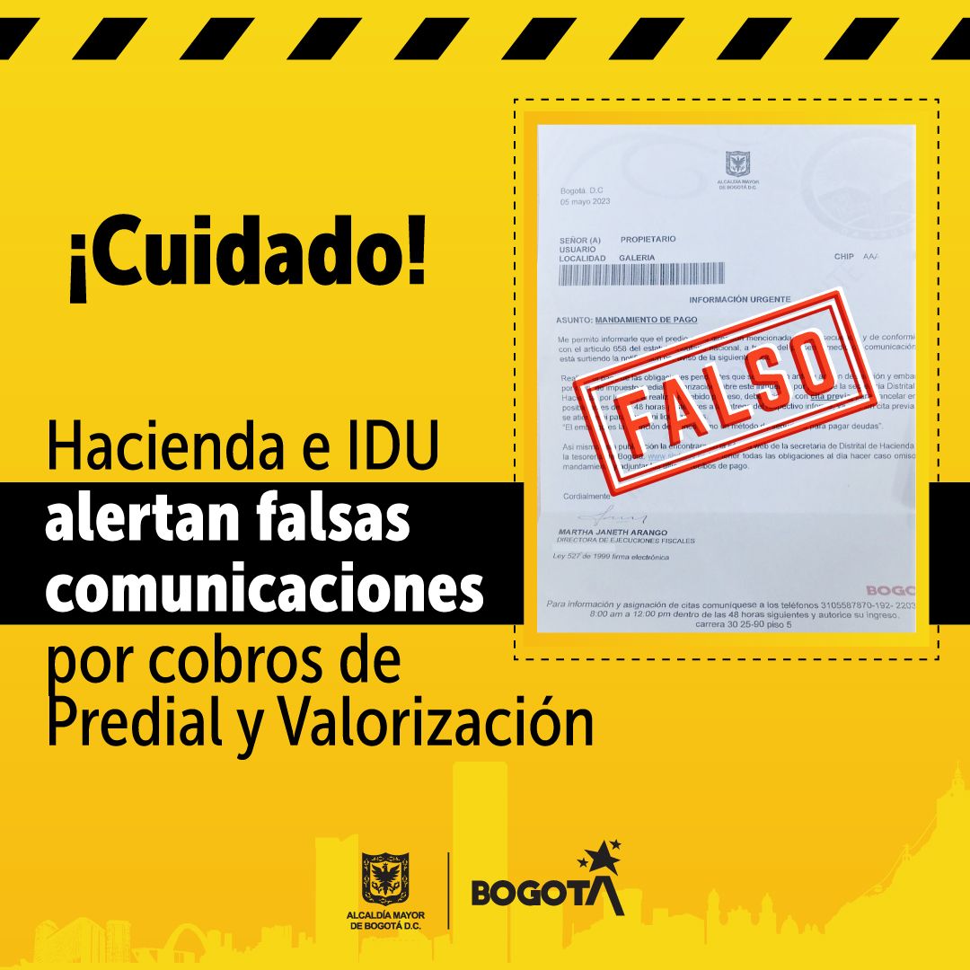 Verifica cualquier comunicación a través de: Secretaría de Hacienda o el Instituto de Desarrollo Urbano 