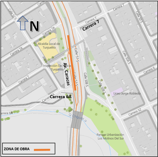 Mapa No 2. Zona de obra calzada occidental