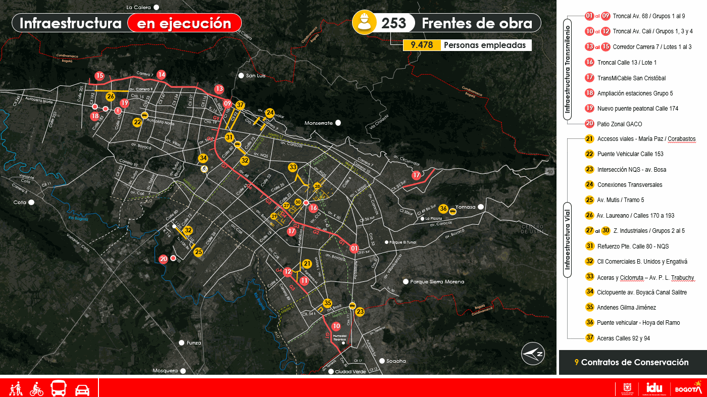 Mapa con contratos vigentes del IDU 