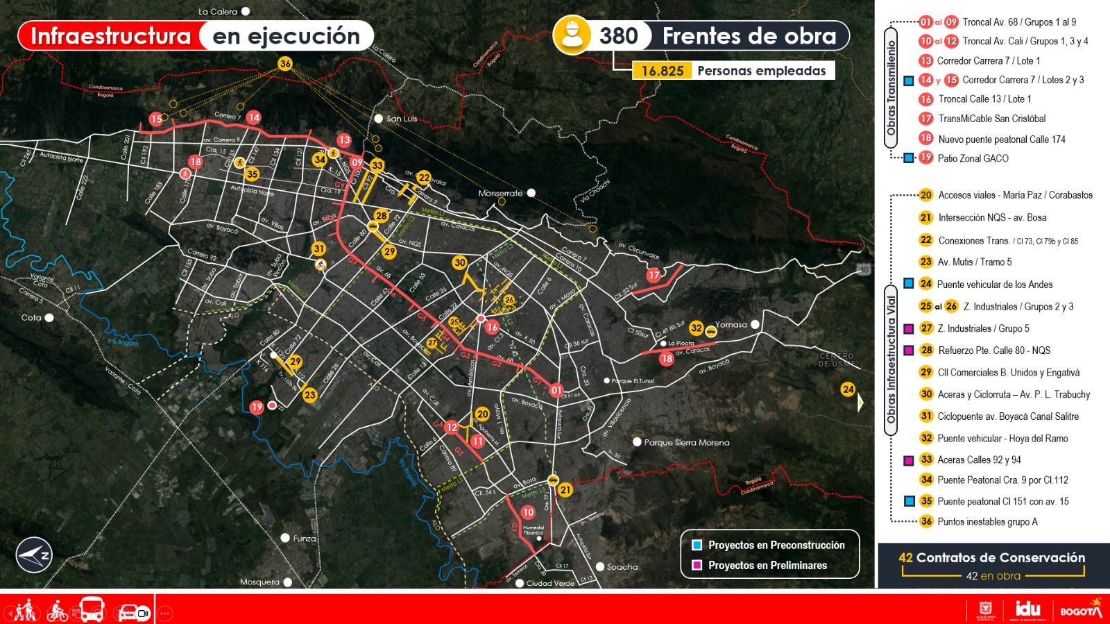 Mapa con contratos vigentes del IDU 